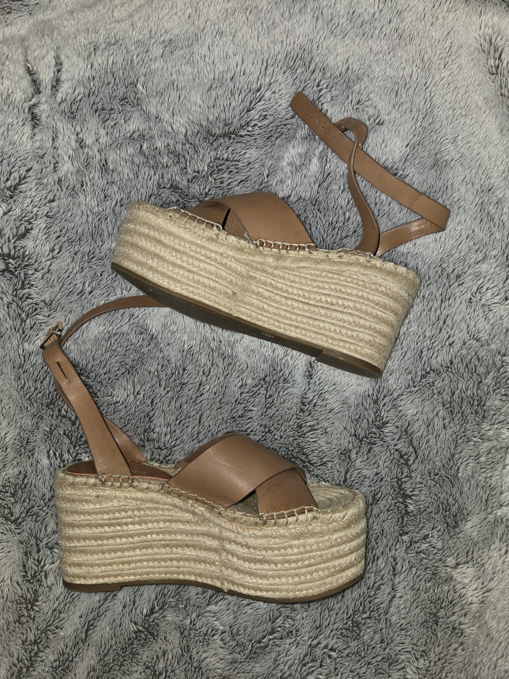 Platform Espadrille Wedge Sandals in Tan with Ankle Strap